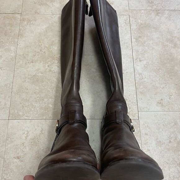 Tory Burch- Brown Bristol Leather Riding Boot with Gold Hardware, Sz 6.5 - Picture 6 of 16